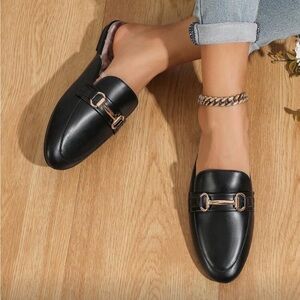 Black Slip-On Loafers with gold Buckle